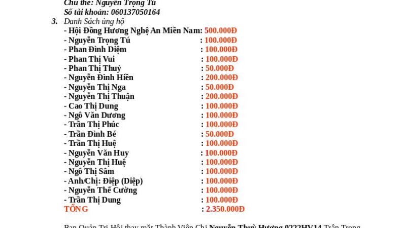 Hội Đồng Hương Nghệ An Miền Nam kêu gọi hỗ trợ giúp thành viên Nguyễn Thuỳ Hương có con mất vì đuối nước tại Tân Kỳ 